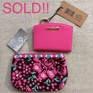 Steve Madden Card Holder Bright Barbie Pink and Modella Cosmetic Bag, Both NWT